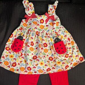 Toddler Girl Ladybug Outfit 2T - Ladybug Dress w/ Red Pants (Good Lad)